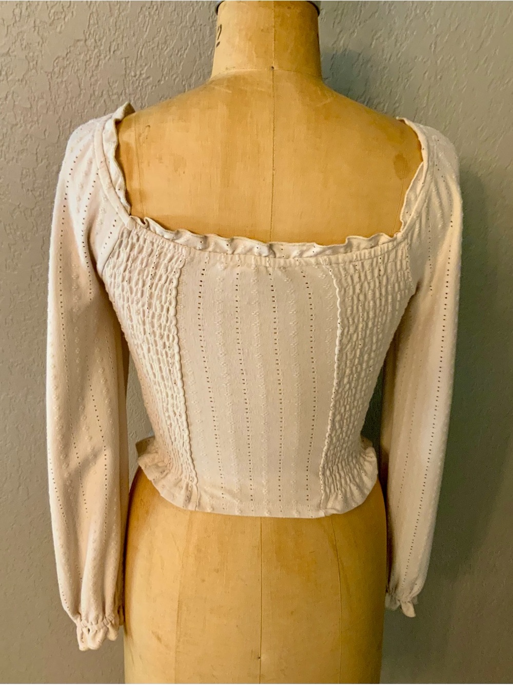 URBAN Romantics Ivory Eyelet Corset Cropped Peasant Top with Tie Front - Picture 3 of 5